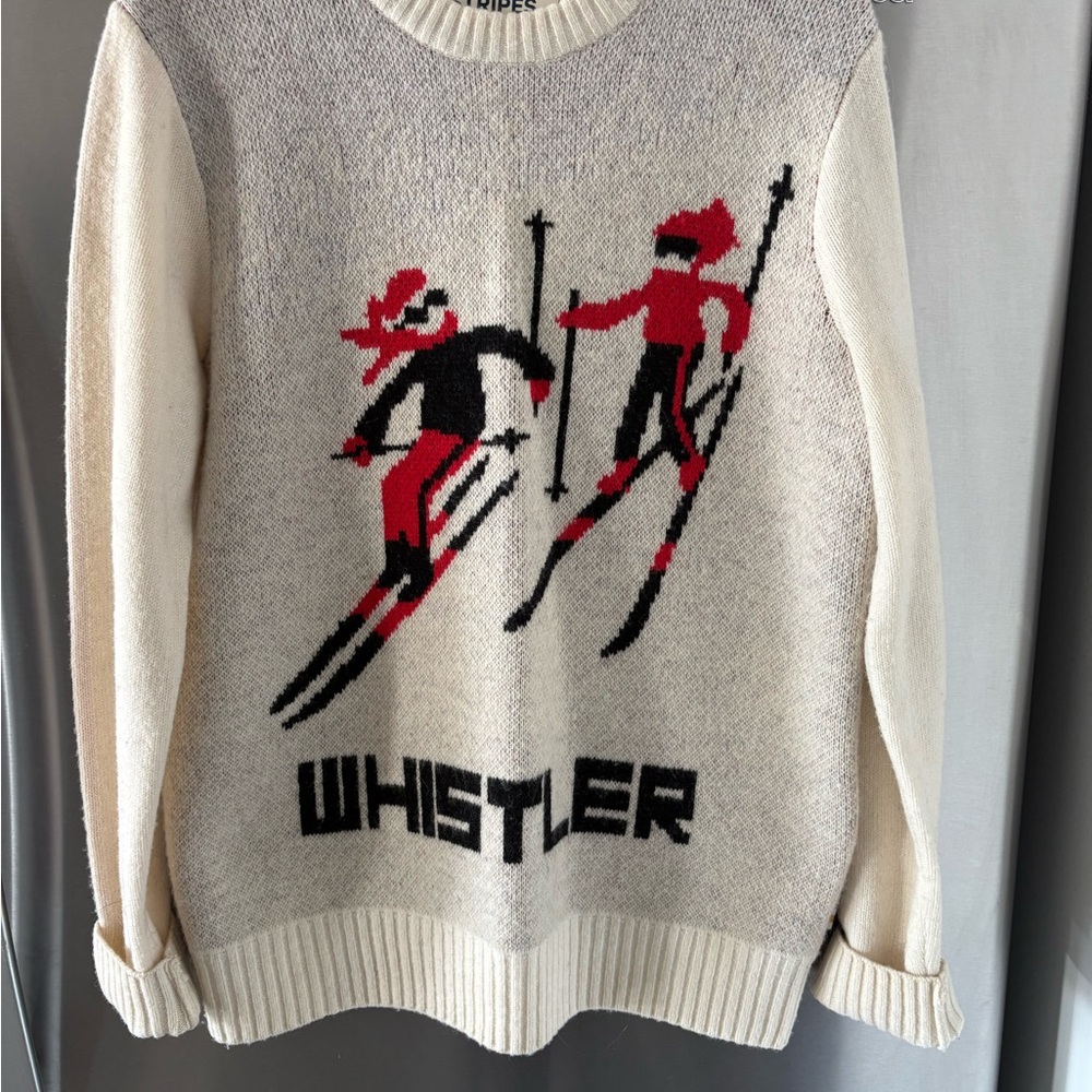 Cream Sweater with Skiers Design